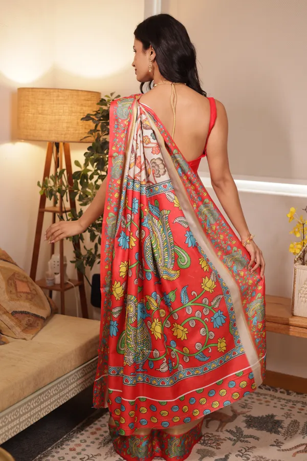 White_And_Red_Tussar_Art_Silk_Saree
