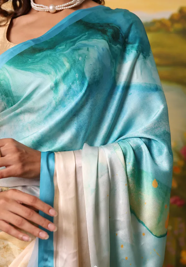 Blue_And_Beige_Modal_Silk_Saree