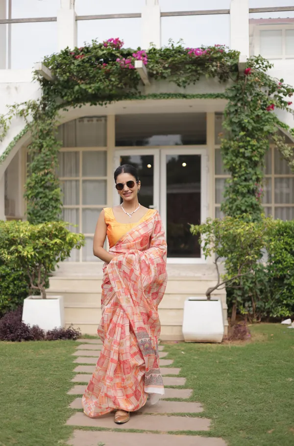 White_And_Orange_Cotton_Crush_Saree