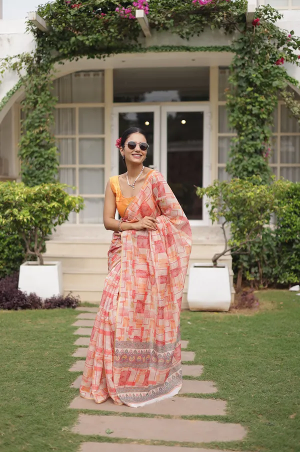 White_And_Orange_Cotton_Crush_Saree