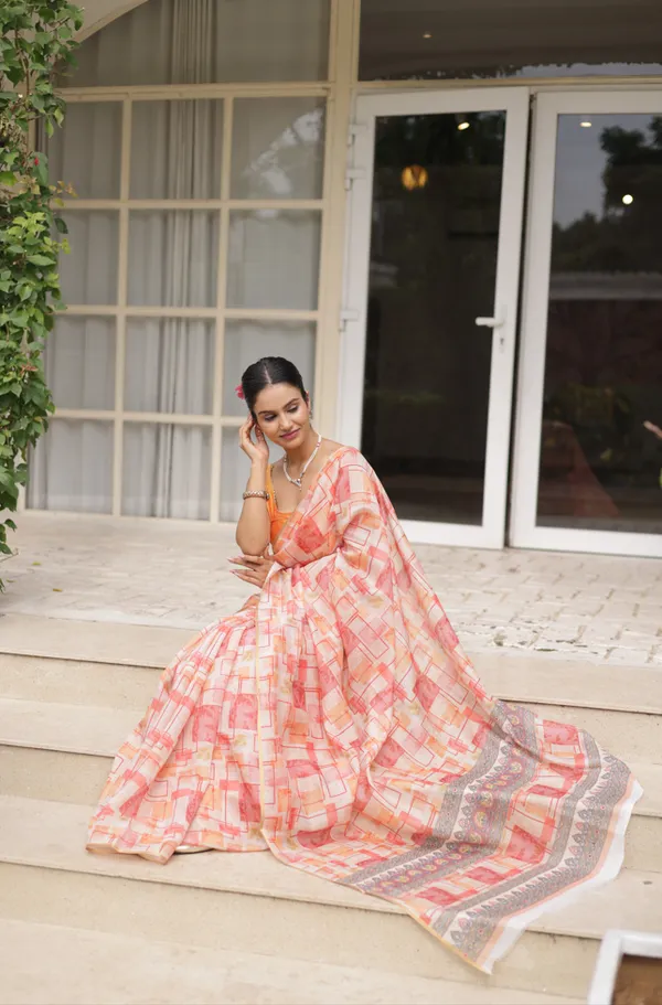 White_And_Orange_Cotton_Crush_Saree
