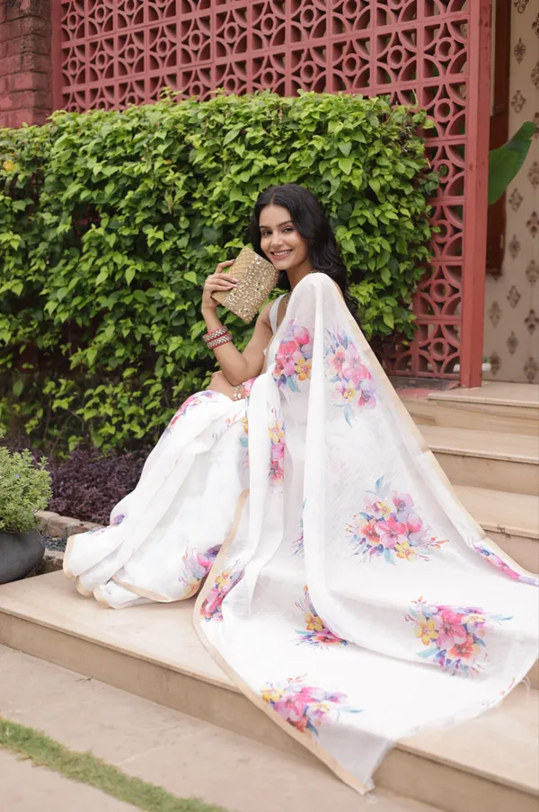 White_Linen_Cotton_Saree
