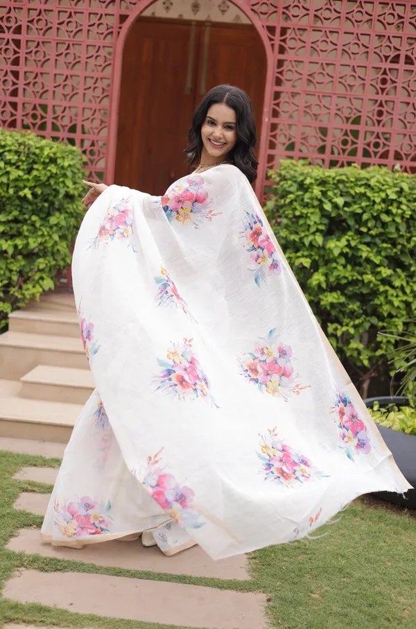 White_Linen_Cotton_Saree