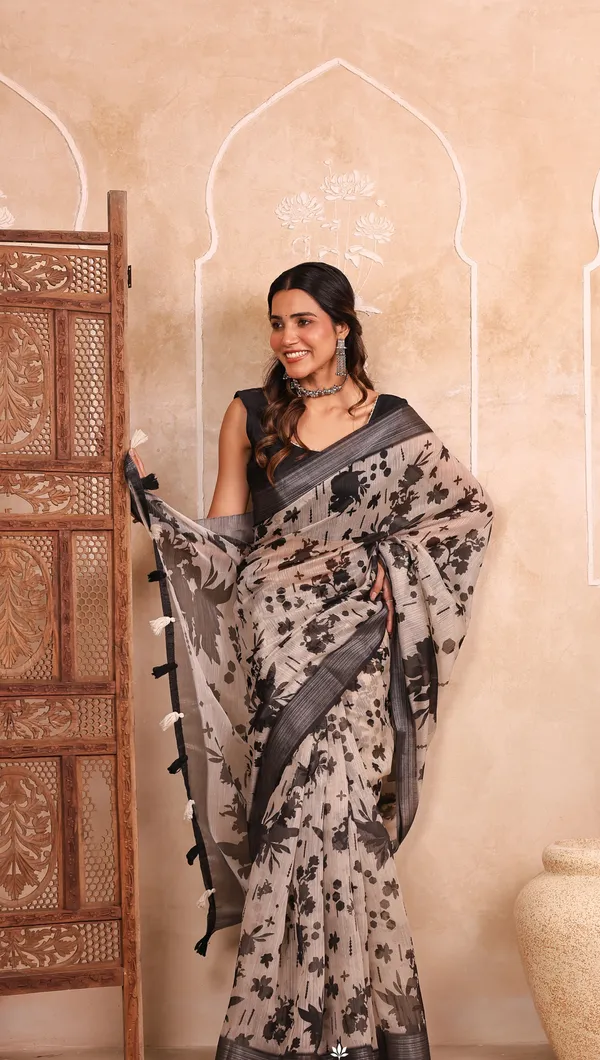 Off-White_And_Black_Chanderi_Cotton_Saree