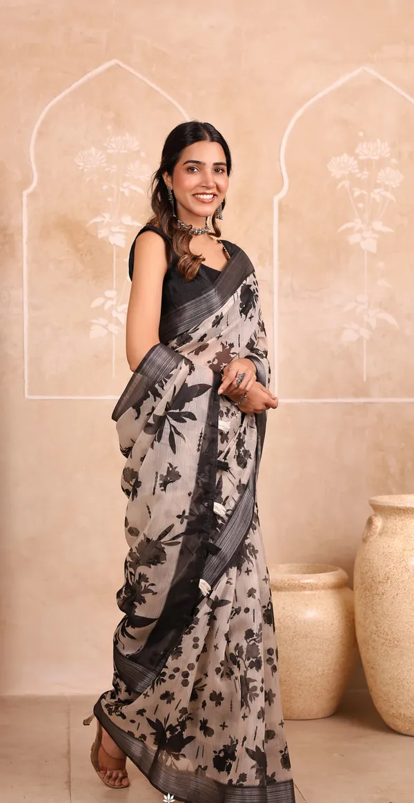 Off-White_And_Black_Chanderi_Cotton_Saree