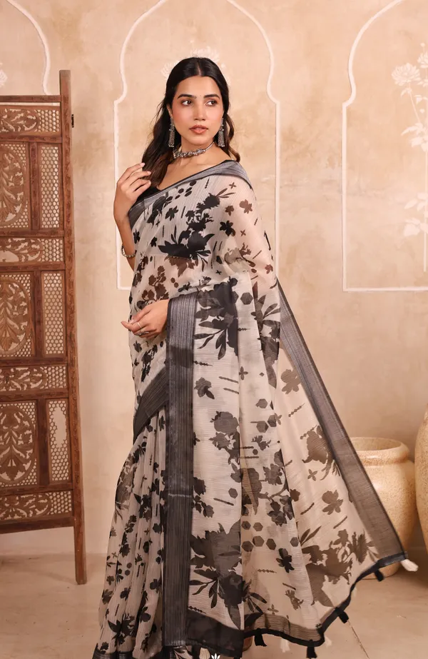 Off-White_And_Black_Chanderi_Cotton_Saree