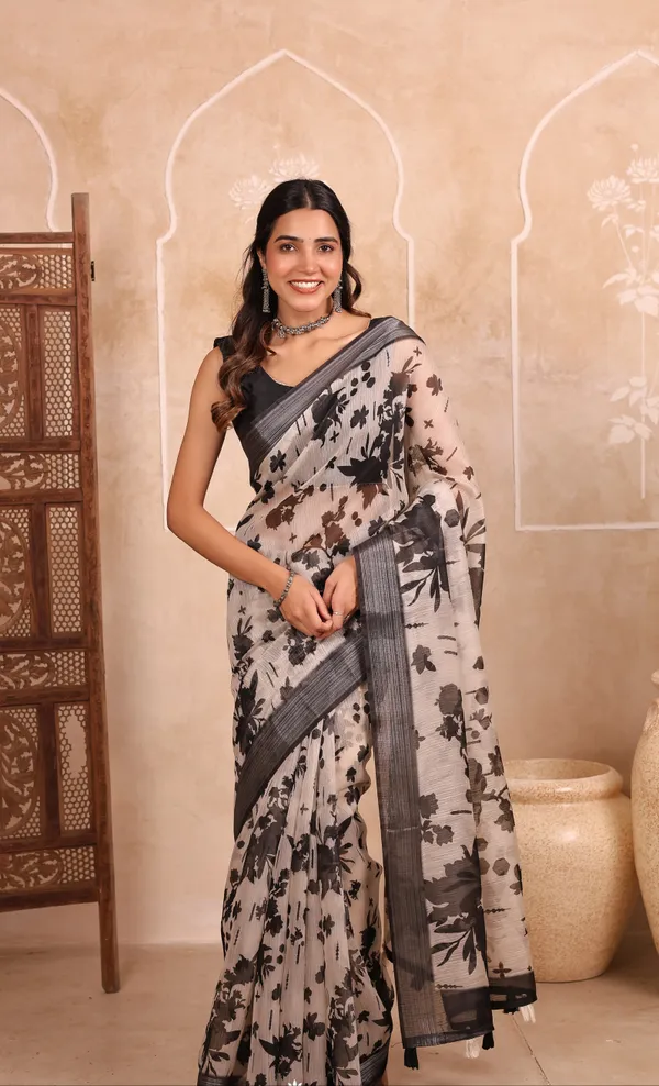 Off-White_And_Black_Chanderi_Cotton_Saree