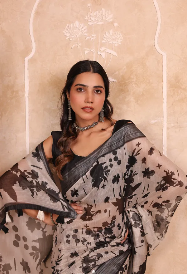 Off-White_And_Black_Chanderi_Cotton_Saree