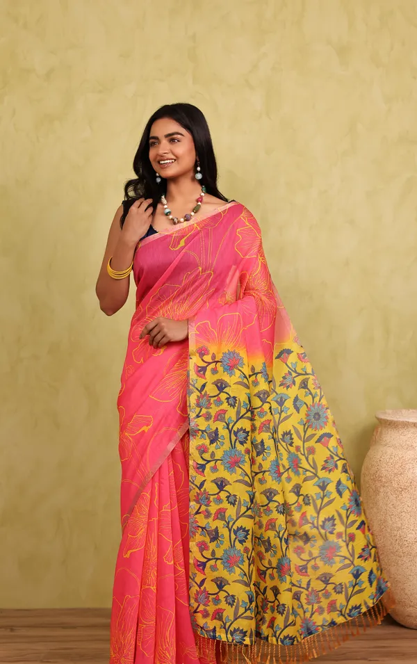 Pink_And_Green_Chanderi_Cotton_Saree