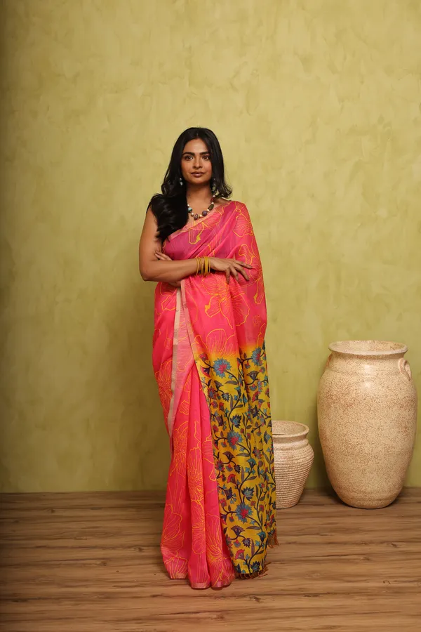 Pink_And_Green_Chanderi_Cotton_Saree