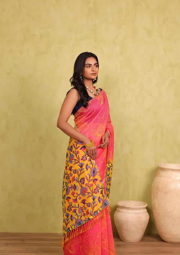 Pink_And_Green_Chanderi_Cotton_Saree