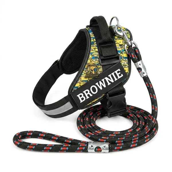 Yellow_Petzow_Adjustable_Dog_Harness_With_Leash_-_Minion_Print_Design