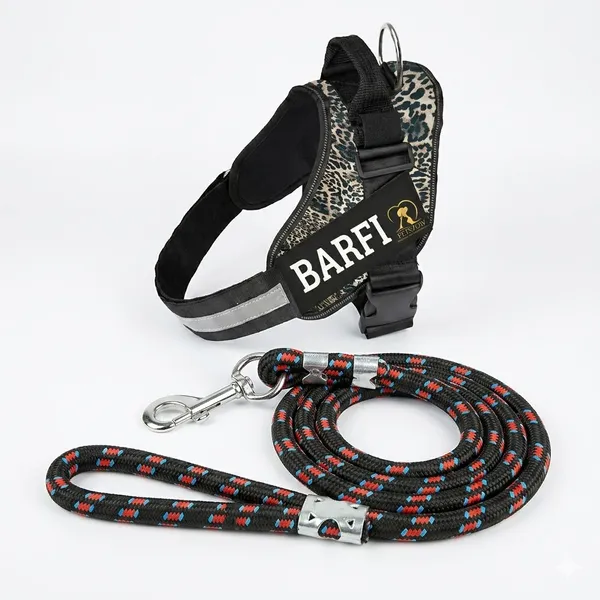 Wild__Customizable_Leopard_Print_Dog_Harness_With_Reflective_Straps_-_Breathable_Mesh_Design