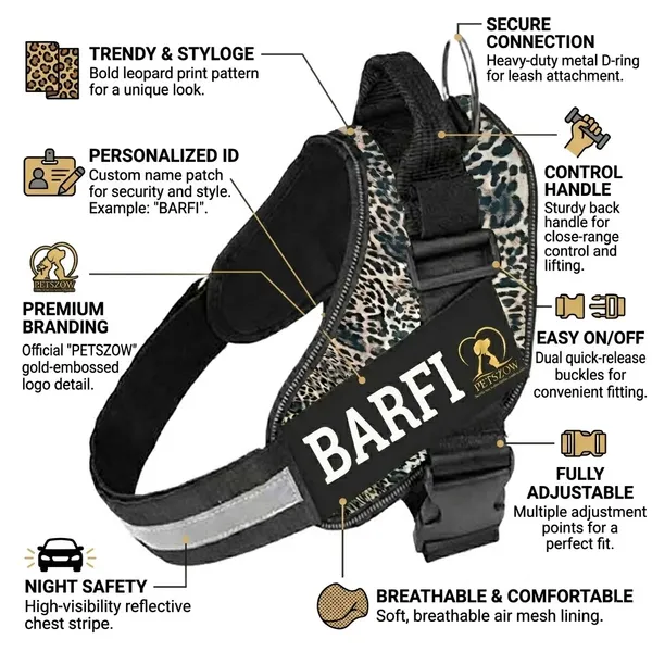 Wild__Customizable_Leopard_Print_Dog_Harness_With_Reflective_Straps_-_Breathable_Mesh_Design