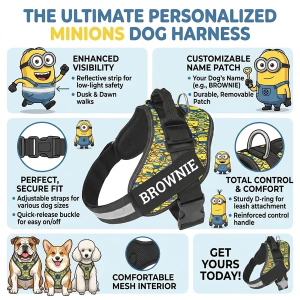Yellow_Petzow_Adjustable_Dog_Harness_With_Leash_-_Minion_Print_Design