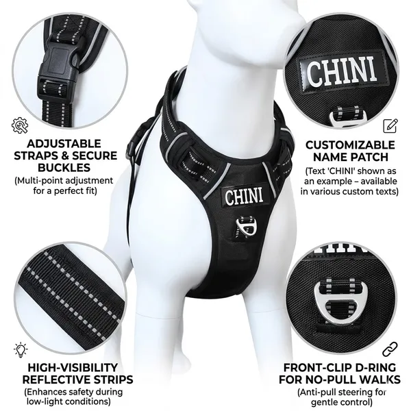 Double_Sided_Black_Customizable_Reflective_Dog_Harness_With_Name_Patch_-_Heavy_Duty_No-Pull_Pet_Harness
