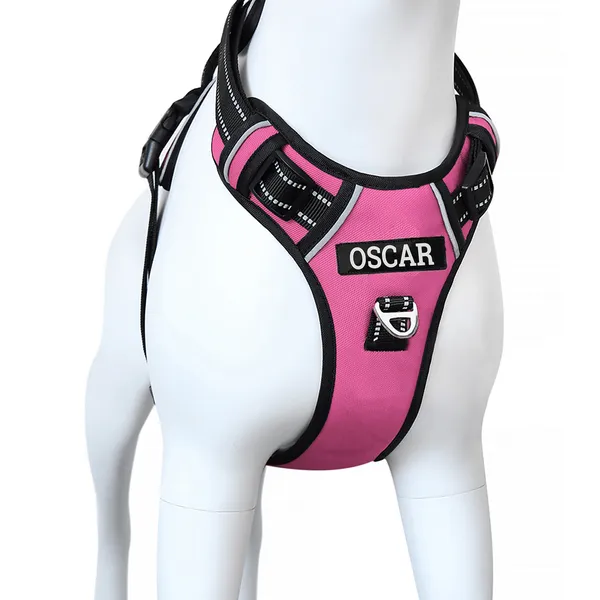 Pink_No-Pull_Dog_Harness_With_Custom_Name_Patch_-_Adjustable,_Reflective,_Padded_Mesh_Design
