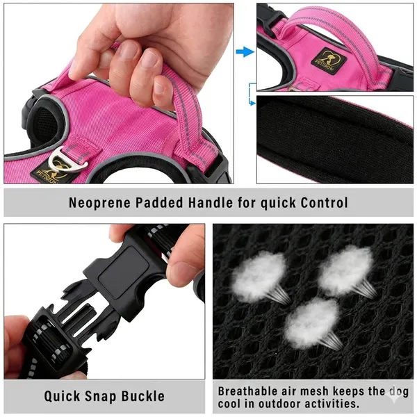 Double_Sided_Pink_Harness_With_Custom_Name_Patch_-_Adjustable,_Reflective,_Padded_Mesh_Design_Pack_Of_2