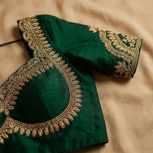 Green_Vichitra_Silk_Blouse_For_Women