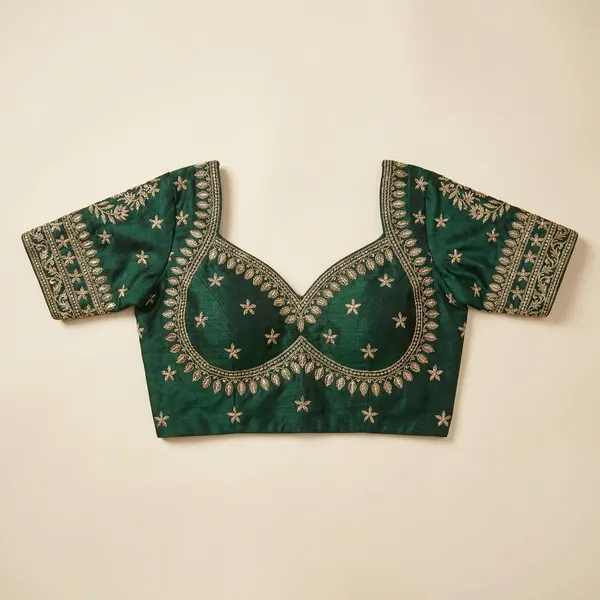 Green_Vichitra_Silk_Blouse_For_Women