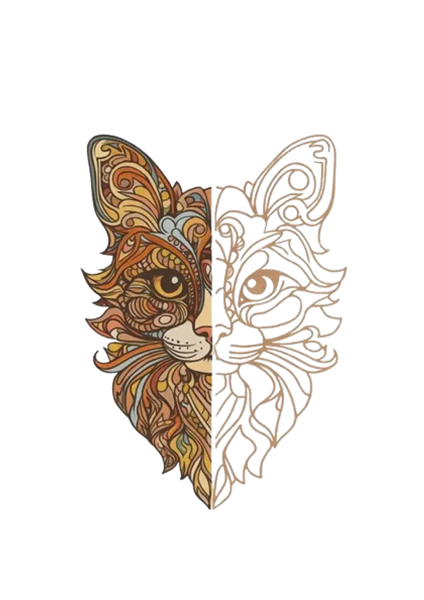 White_Artistic_Cat_Face_Split_Design_T-Shirt