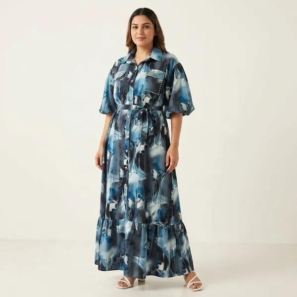 Women_Blue_Abstract_Print_Shirt_Dress_With_Belt