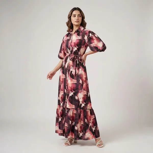 Women_Pink_Abstract_Print_Shirt_Dress_With_Belt