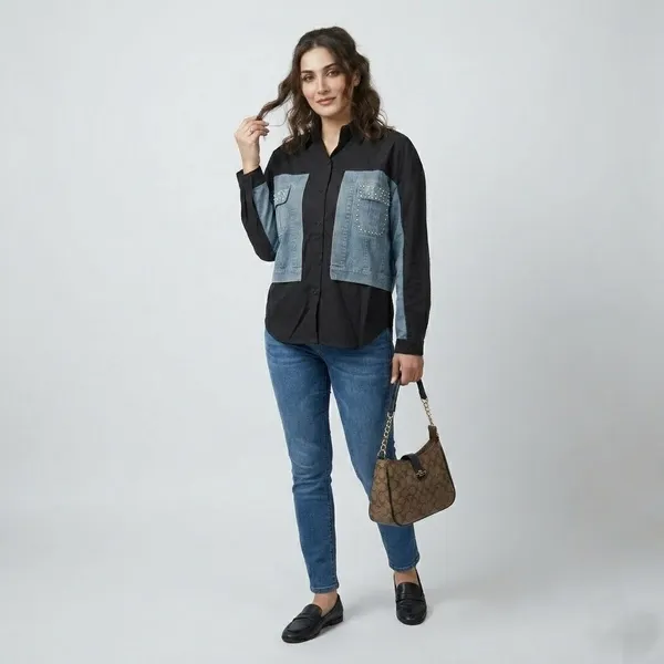 Stylish_Black_And_Denim_Oversized_Pure_Cotton_Shirt