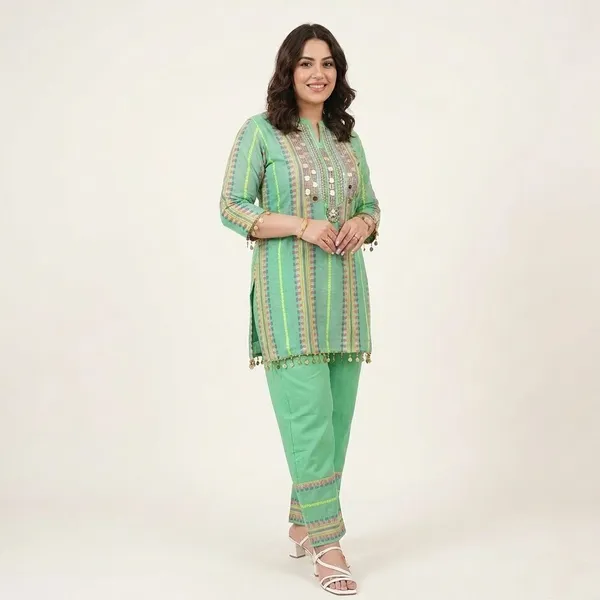 Women_Green_Embroidered_Striped_Kurta_Set_With_Pants