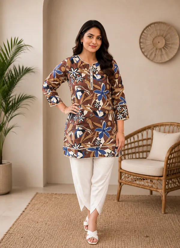 Brown_and_cream_kurta_set_with_tulip_pants