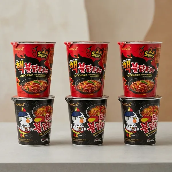 Sam_Yang_Black_Stir_Fried_And_2X_Spicy_Combo_,Hot_Chicken_Flavor_Ramen_Cup_,Instant_Noodle_Soup_70Gm*6Pack_Imported_Pack_Of_6_Pack_Of_6