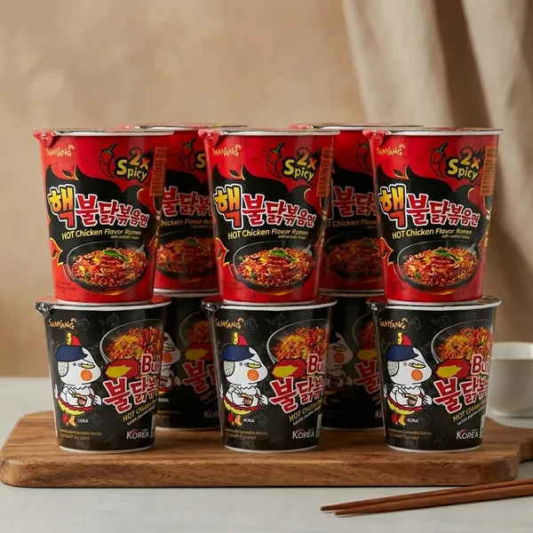 Sam_Yang_Black_Stir_Fried_And_2X_Spicy_Combo_,Hot_Chicken_Flavor_Ramen_Cup_,Instant_Noodle_Soup_70Gm*6Pack_Imported_Pack_Of_6_Pack_Of_6