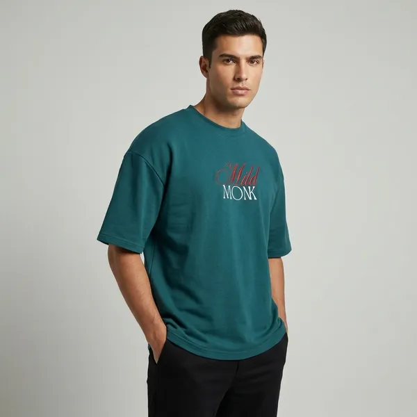 Teal_French_Terry_Cotton_Oversized_Embroidered_T-Shirt_For_Men_And_Women