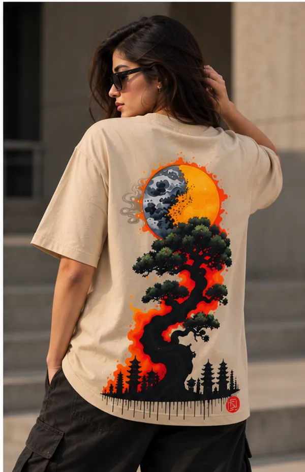 Beige_French_Terry_Cotton_Tree_On_Fire_Graphic_Unisex_Tshirt