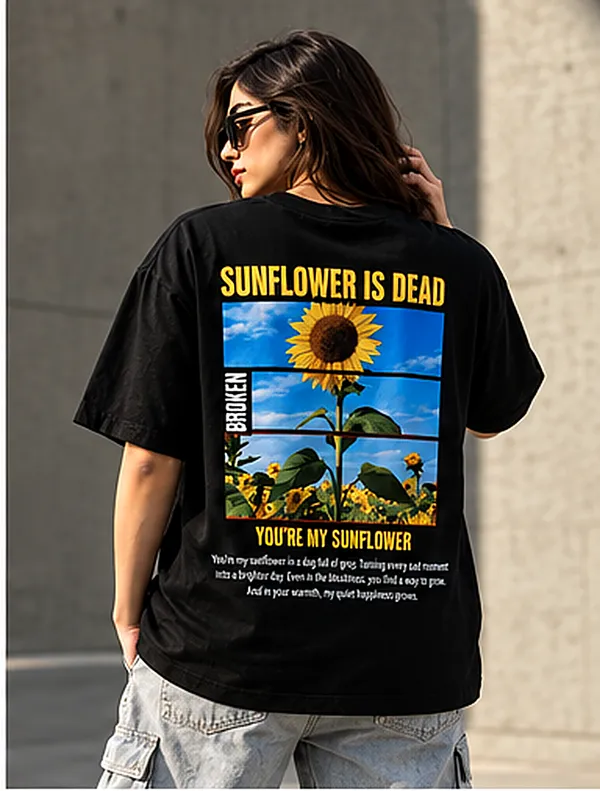 Black_French_Terry_Cotton_Sunflower_Graphic_Unisex_Tshirt