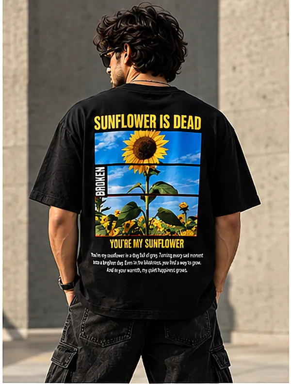 Black_French_Terry_Cotton_Sunflower_Graphic_Unisex_Tshirt