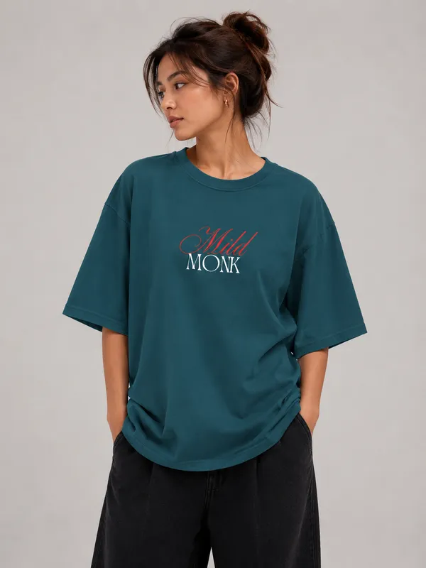 Teal_French_Terry_Cotton_Oversized_Embroidered_T-Shirt_For_Men_And_Women