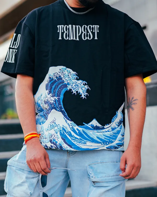 Black_French_Terry_Cotton_Oversized_Wave_Graphic_T-Shirt_For_Men_And_Women