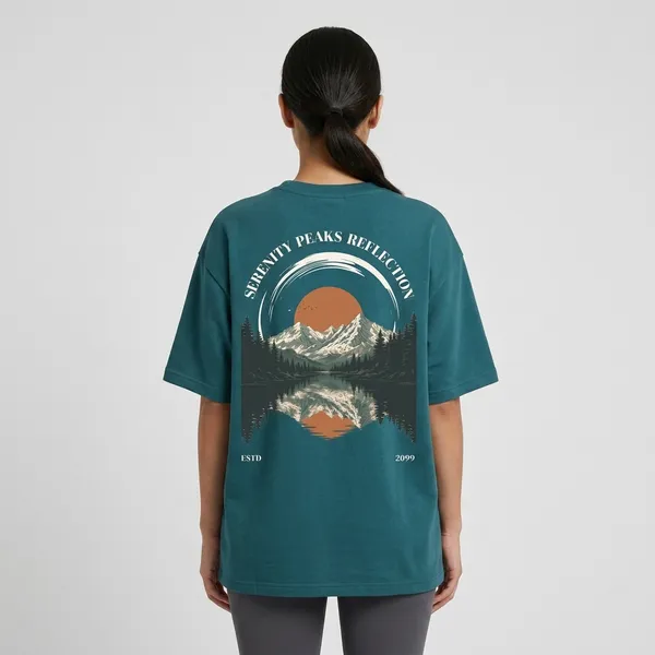 Teal_French_Terry_Cotton_Oversized_Mountain_Graphic_T-Shirt_For_Men_And_Women