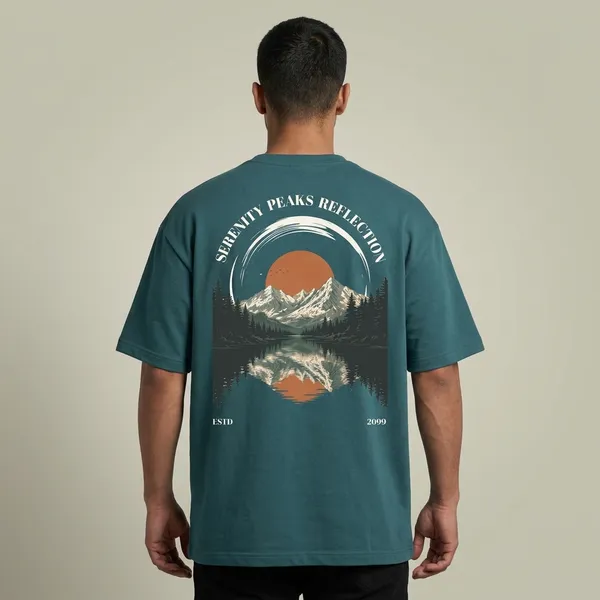 Teal_French_Terry_Cotton_Oversized_Mountain_Graphic_T-Shirt_For_Men_And_Women