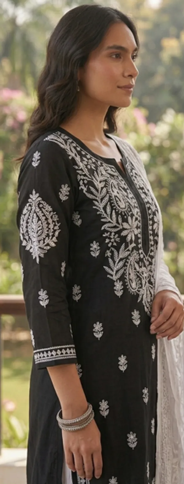 Black_Mulmul_Chikan_Kurta_Set_For_Women