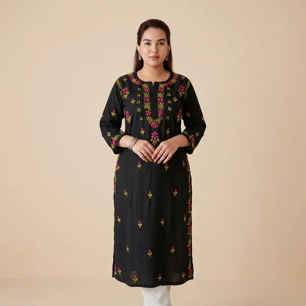 Black_Rayon_Chikan_Kurti_Multi_Work_For_Women