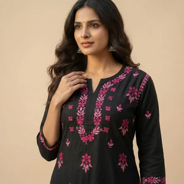 Black_Chikan_Rayon_Kurti_For_Women