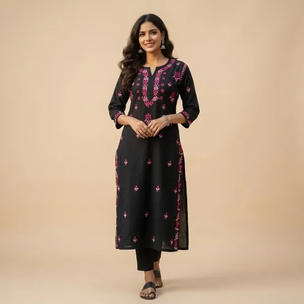 Black_Chikan_Rayon_Kurti_For_Women