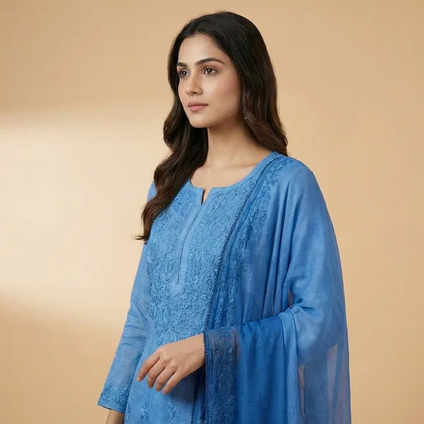 Rayon_Chikankari_Blue_Dupatta_Plazo_Set_For_Women