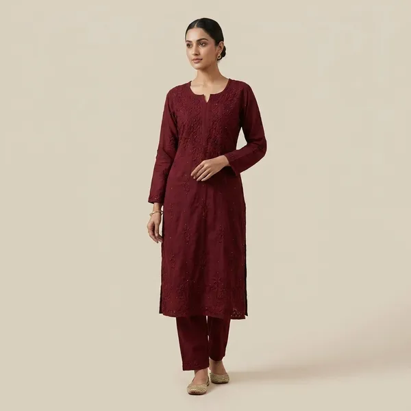Brown_Rayon_Mukaish_Chikankari_Palazzo_Set_For_Women