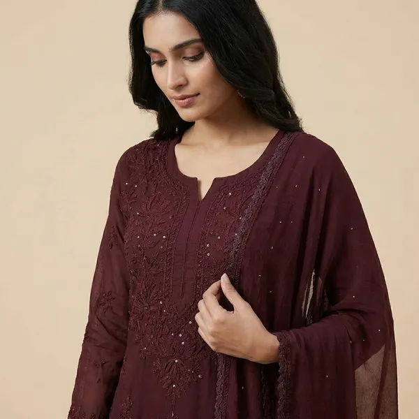 Brown_Chikankari_Mukesh_Palazzo_Dupatta_Set_For_Women