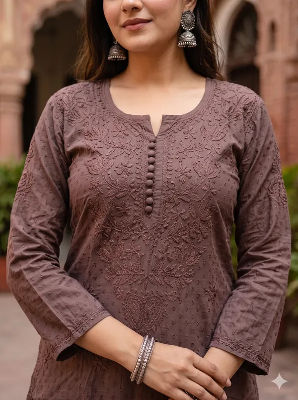 Dobby_Brown_chikan_Kurti_for_Women
