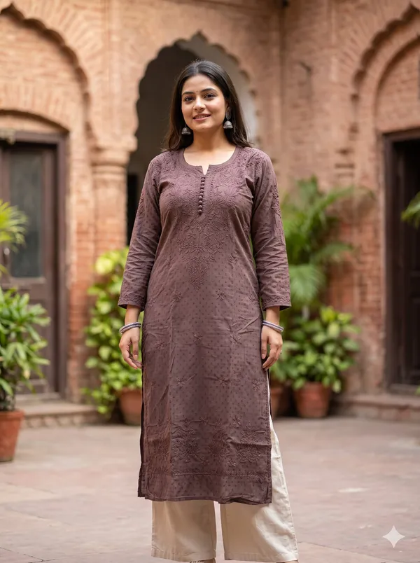 Dobby_Brown_chikan_Kurti_for_Women