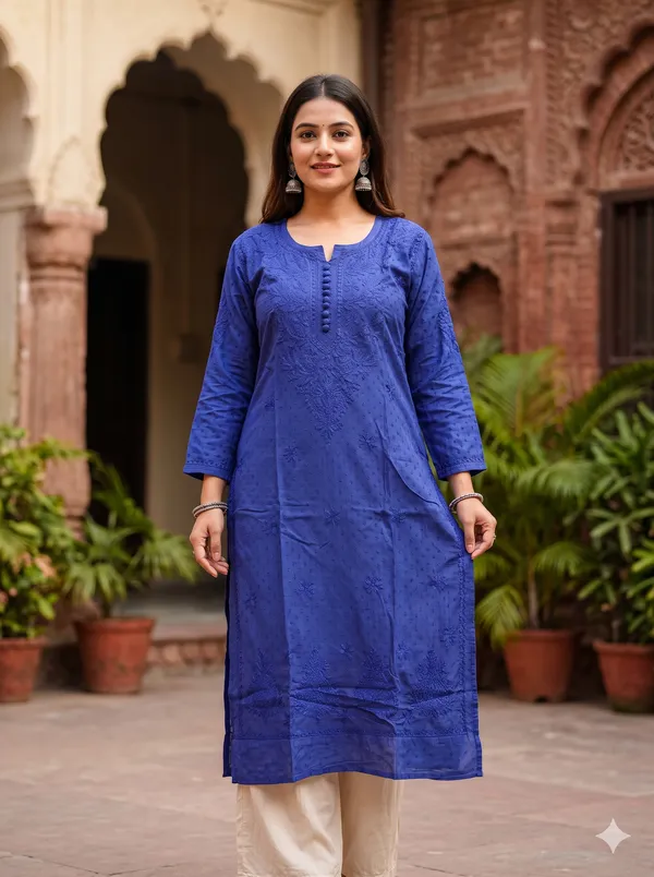 Dobby_Chikan_Kurti_Royal_Blue